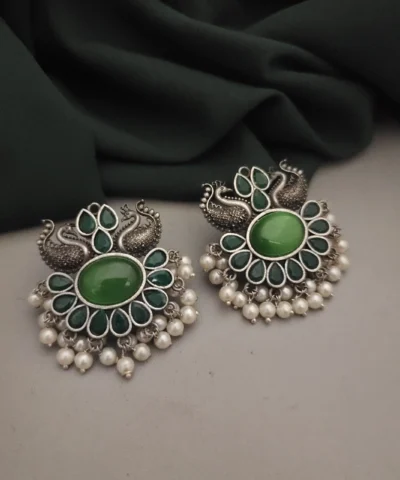 Glamaya Peacock Design Silver Stud Earring With Semi Precious Stones 1 GLAM-ER-ST-30-603938-49-5