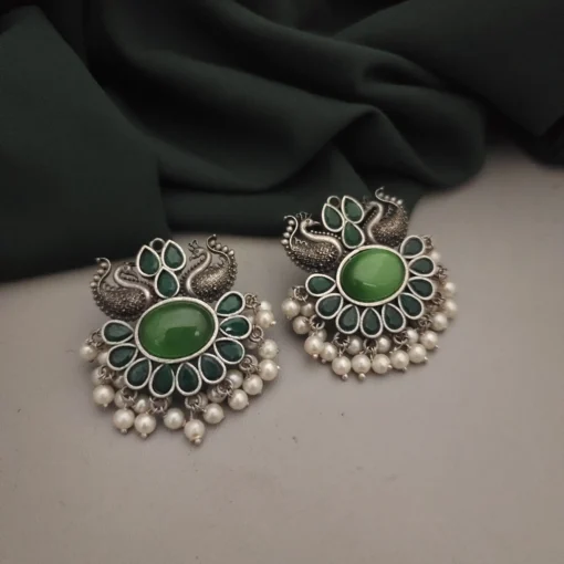 Glamaya Peacock Design Silver Stud Earring With Semi Precious Stones 1 GLAM-ER-ST-30-603938-49-5
