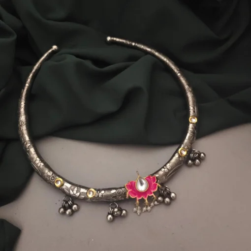 Glamaya Pink Oxidised Hasli Necklace: Trendy Ethnic Charm 1 GLAM-NE-OX-47F5-288192-75-4