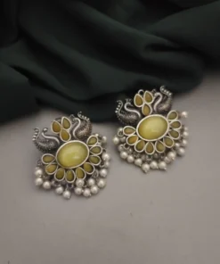 Glamaya Peacock Semi-precious Stone Stud Earring: Trendy Silver Lookalike 1 GLAM-ER-ST-30-429050-49-5