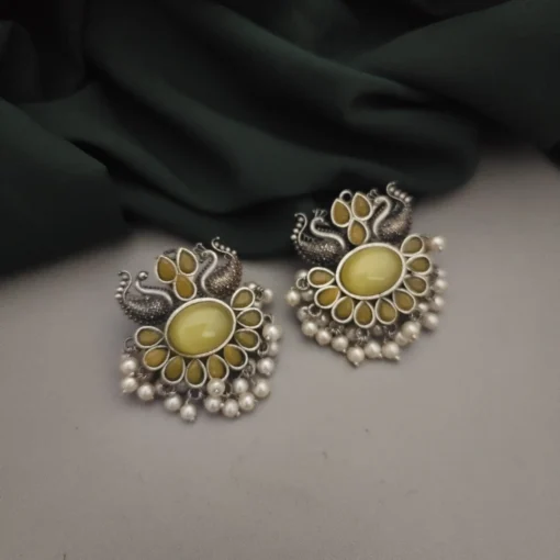 Glamaya Peacock Semi-precious Stone Stud Earring: Trendy Silver Lookalike 1 GLAM-ER-ST-30-429050-49-5