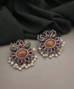 Glamaya Silver Peacock Semi-precious Stone Stud Earring 1 GLAM-ER-ST-21F4-275360-35-7