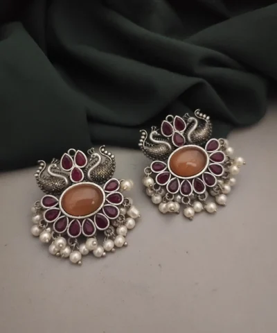 Glamaya Silver Peacock Semi-precious Stone Stud Earring 1 GLAM-ER-ST-21F4-275360-35-7