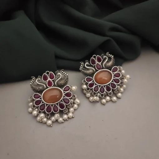 Glamaya Silver Peacock Semi-precious Stone Stud Earring 1 GLAM-ER-ST-21F4-275360-35-7