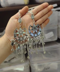 Glamaya Ethnic Chic Oxidised Mirror Chandbali Earrings 1 GLAM-ER-MI-15-059285-25-6