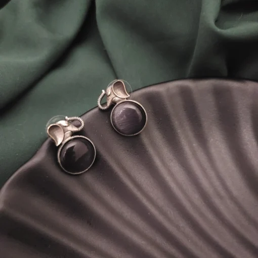 Glamaya Black Silver Elephant Stud Earrings - Unique Design! 1 GLAM-ER-OX-25-555936-41-4