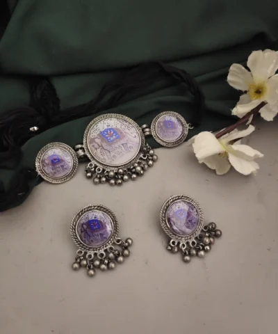 Glamaya Exquisite Oxidised Elephant Choker Set 1 GLAM-CN-BP-60-529657-89-2