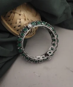 Glamaya Trendy Green Oxidised Screw Bangle: Stylish Openable Armlet For Women 1 GLAM-BB-OX-125-055016-215-2