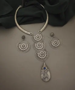 Glamaya Unique Oxidised Tie Necklace Earring Set 1 GLAM-CN-OX-60-783731-89-2