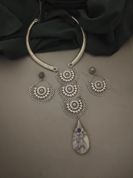 Glamaya Unique Oxidised Tie Necklace Earring Set 1 GLAM-CN-OX-60-783731-89-2