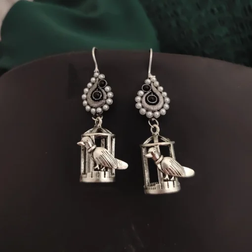 Glamaya Black Oxidised Bird Cage Earrings: Stylish, Affordable, Trendy 1 GLAM-ER-OX-10-937494-18-5