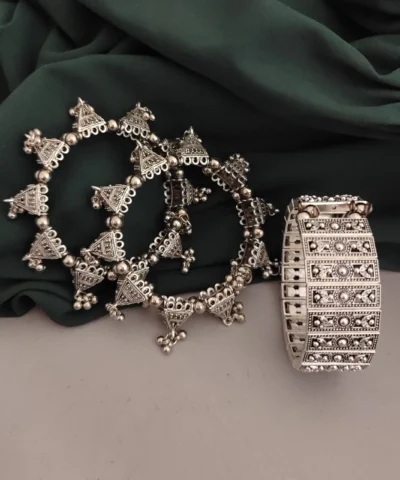 Glamaya Trendy Adjustable Oxidised Bangles & Armlets Combo 1 GLAM-CB-OX-150-135385-275-2