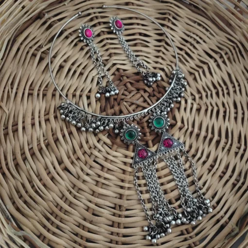 Glamaya Elegant Oxidised Stone Hasli Necklace Set 2 GLAM-CN-ST-20-162170-30-7 Glamaya Elegant Oxidised Stone Hasli Necklace Set 2 GLAM-CN-ST-20-162170-30-7