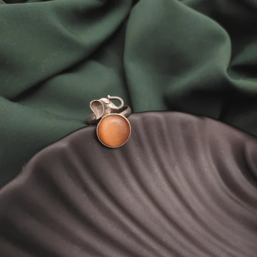 Glamaya Peach Elephant Adjustable Ring: Silver Lookalike Beauty 1 GLAM-RI-OX-40-029896-71-2