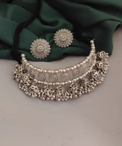 Glamaya Stylish Oxidised Jhumki Choker Set 1 GLAM-CN-OX-30-772491-49-5