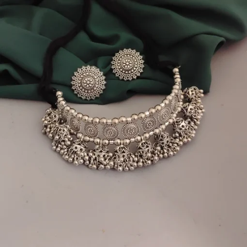 Glamaya Stylish Oxidised Jhumki Choker Set 1 GLAM-CN-OX-30-772491-49-5