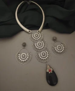 Glamaya Black Oxidized Tie Necklace Earring Set - Trendy Women's Jewelry Combo 1 GLAM-CN-OX-60-013219-89-2