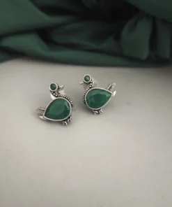 Glamaya Green Bird Stud Earrings: Affordable Oxidised Silver Look 1 GLAM-ER-OX-25-676481-45-2