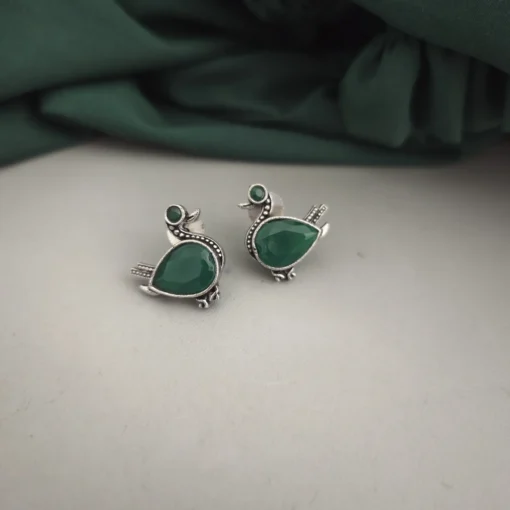 Glamaya Green Bird Stud Earrings: Affordable Oxidised Silver Look 1 GLAM-ER-OX-25-676481-45-2