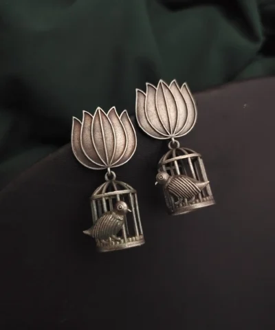 Glamaya Lotus Design Silver Jhumka Earrings - Traditional & Chic 1 GLAM-ER-OX-30-062703-49-5