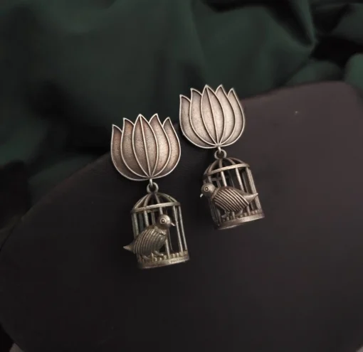 Glamaya Lotus Design Silver Jhumka Earrings - Traditional & Chic 1 GLAM-ER-OX-30-062703-49-5