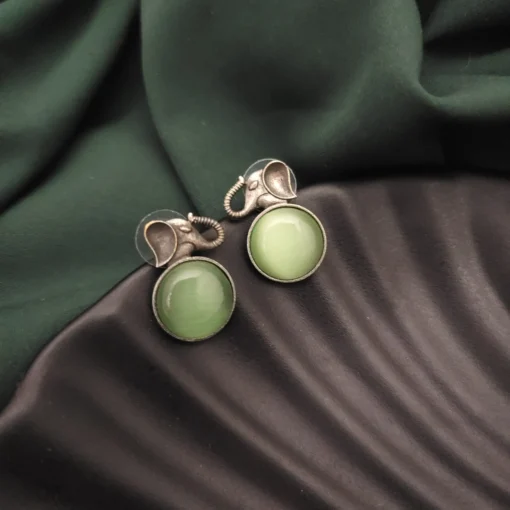 Glamaya Green Elephant Stud Earrings: Unique & Stylish Animal-themed Jewelry 1 GLAM-ER-OX-50-261470-82-2