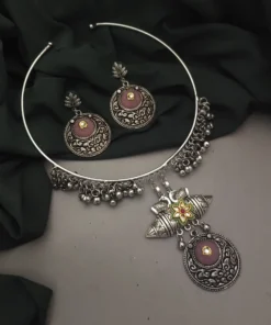 Glamaya Pink Ethnic Hasli Necklace & Earring Set - Traditional Indian Style 1 GLAM-CN-OX-60-370155-100-3