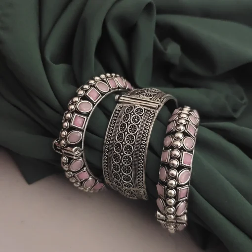Glamaya Pink Oxidised Bangles Trio: Trendy Set Of 3 1 GLAM-CB-OX-88F6-574948-150-7