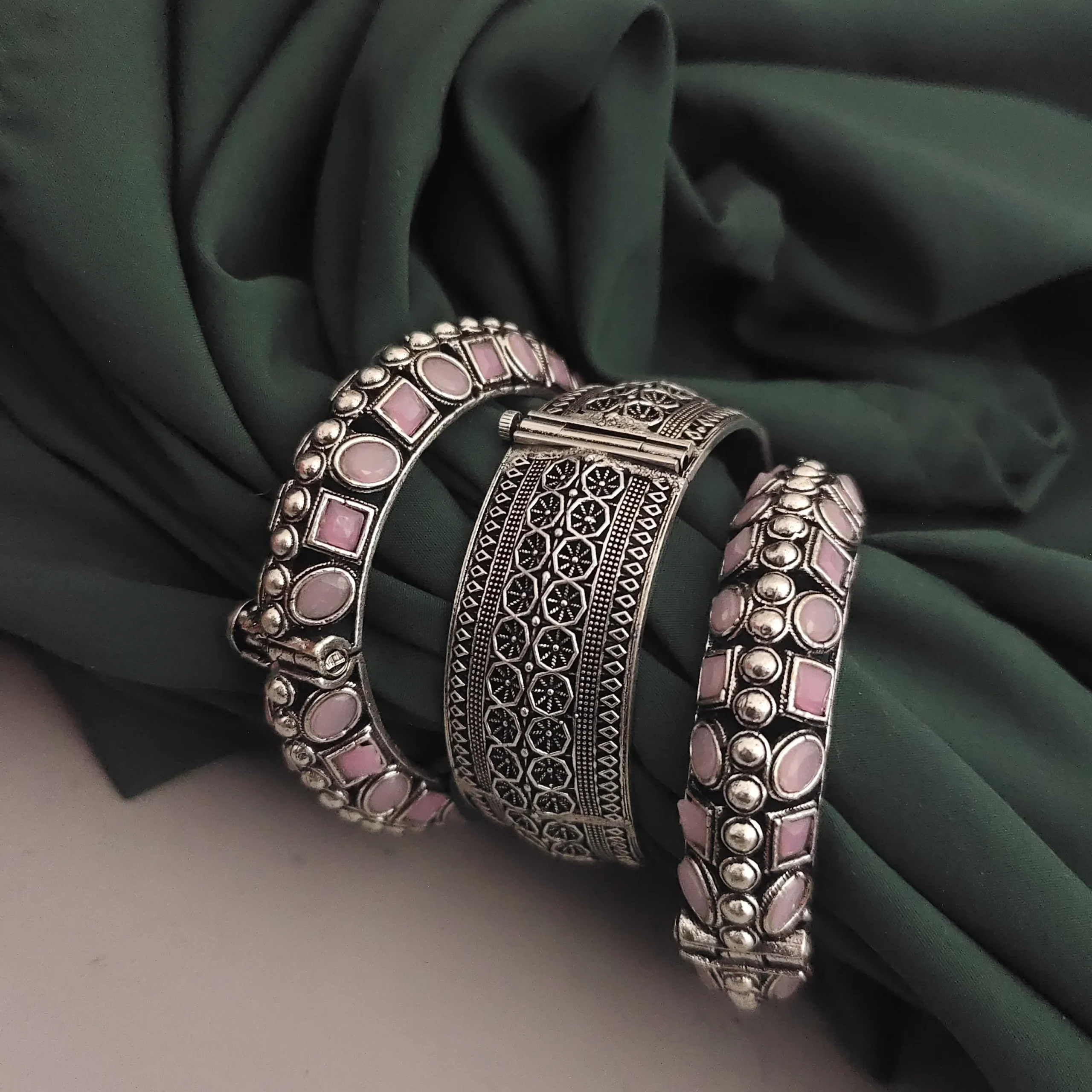 Pink Oxidised Bangles Trio: Trendy Set Of 3 - Glamaya