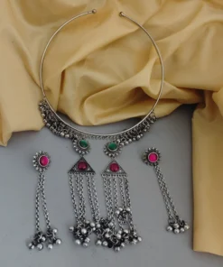 Glamaya Elegant Oxidised Stone Hasli Necklace Set 1 GLAM-CN-ST-20-162170-30-7