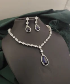 Glamaya Blue Bollywood Celebrity Necklace Earring Set 1 GLAM-CN-CZ-70-944446-110-5