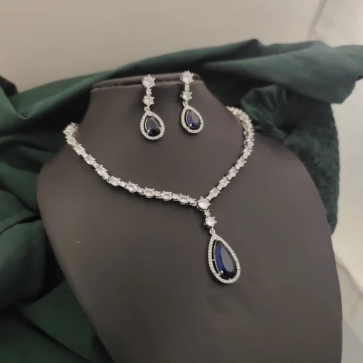 Glamaya Blue Bollywood Celebrity Necklace Earring Set 1 GLAM-CN-CZ-70-944446-110-5