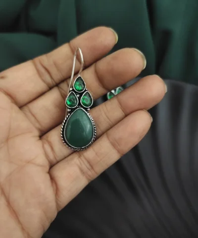 Glamaya Green Semi-precious Stone Hook Earrings: Trendy Women's Accessory 2 GLAM-ER-ST-15F7-659394-25-7