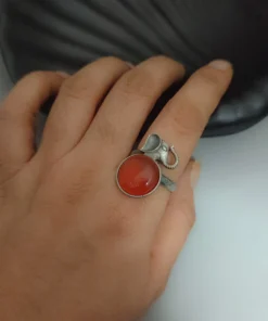 Glamaya Boho Chic Elephant Charm Ring: Silver & Orange 1 GLAM-RI-OX-40-439572-71-2
