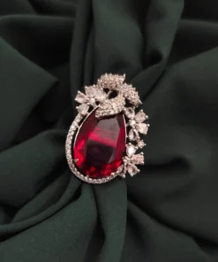 Glamaya Red Doublet Stone Adjustable Ring: Stylish & Elegant Women's Cz Jewelry 1 GLAM-RI-CZ-33F3-906484-50-6