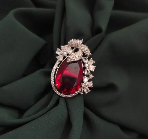 Glamaya Red Doublet Stone Adjustable Ring: Stylish & Elegant Women's Cz Jewelry 1 GLAM-RI-CZ-33F3-906484-50-6