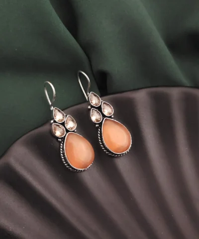 Glamaya Peach Semi Precious Stone Hook Earrings - Trendy And Unique Designs 1 GLAM-ER-ST-22-247006-35-5