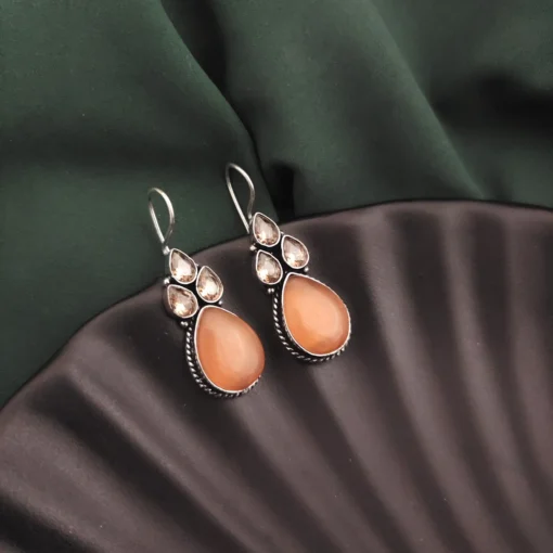 Glamaya Peach Semi Precious Stone Hook Earrings - Trendy And Unique Designs 1 GLAM-ER-ST-22-247006-35-5