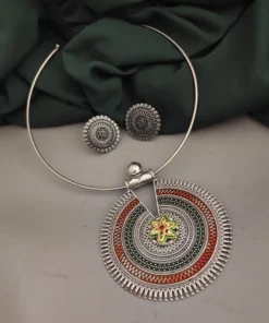 Glamaya Stylish Oxidised Hasli Necklace Earring Set - Trendy Combo For Women 1 GLAM-CN-OX-14F4-242848-22-9