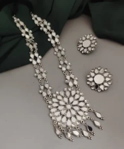 Glamaya Elegant Oxidised Mirror Necklace Set With Long Earrings 1 GLAM-CN-MI-53F3-516346-100-3
