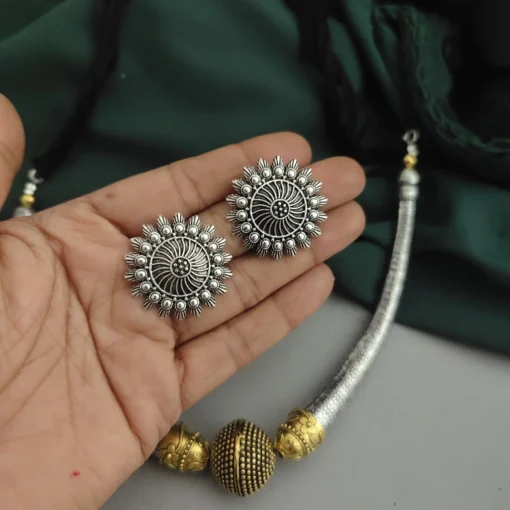 Glamaya Stylish Two Tone Hasli Necklace Set With Earrings 2 GLAM-CN-TT-60-339457-100-3 Glamaya Stylish Two Tone Hasli Necklace Set With Earrings 2 GLAM-CN-TT-60-339457-100-3