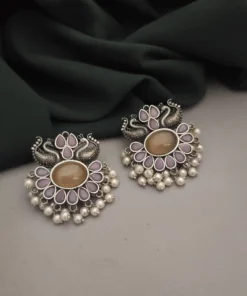 Glamaya Semi Precious Stone Peacock Stud - Silver Elegance 1 GLAM-ER-ST-30-265041-49-5