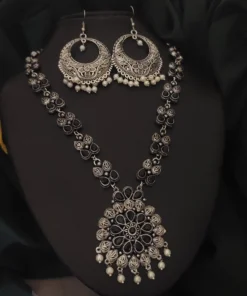 Glamaya Elegant Black Oxidised Necklace Earring Set - Traditional Indian Style 1 GLAM-CN-OX-60-861342-89-2