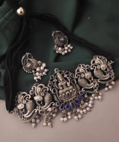 Glamaya Blue Oxidised Temple Choker Set: Traditional Elegance 1 GLAM-CN-BP-30-795450-49-5