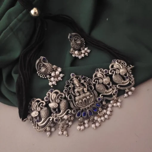 Glamaya Blue Oxidised Temple Choker Set: Traditional Elegance 1 GLAM-CN-BP-30-795450-49-5