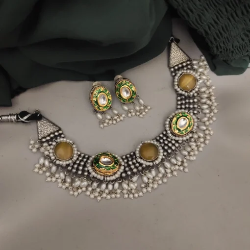 Glamaya Sparkling Monalisa Stone Choker Earring Set 1 GLAM-CN-ST-92F9-811766-150-7