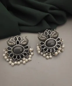 Glamaya Silver Peacock Stone Stud Earrings - Elegant Affordable Style 1 GLAM-ER-ST-21F4-819296-35-7