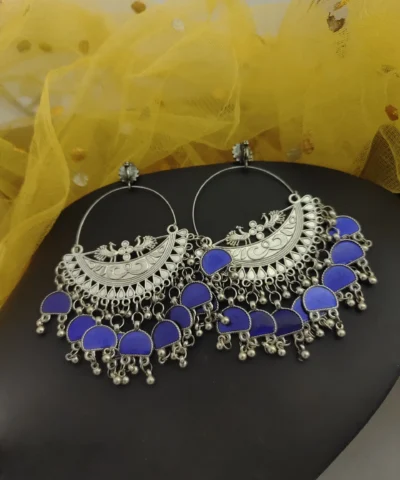 Glamaya Blue Oxidised Chandbali: Lightweight Ethnic Earrings 1 GLAM-ER-OX-50-589066-82-2