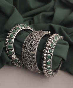 Glamaya Green Oxidised Bangles Set - Indian Style Trio 1 GLAM-CB-OX-103F3-544267-175-6
