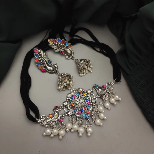 Glamaya Multicolour Oxidised Choker Set For Trendy Women 1 GLAM-CN-OX-15F7-665739-25-7